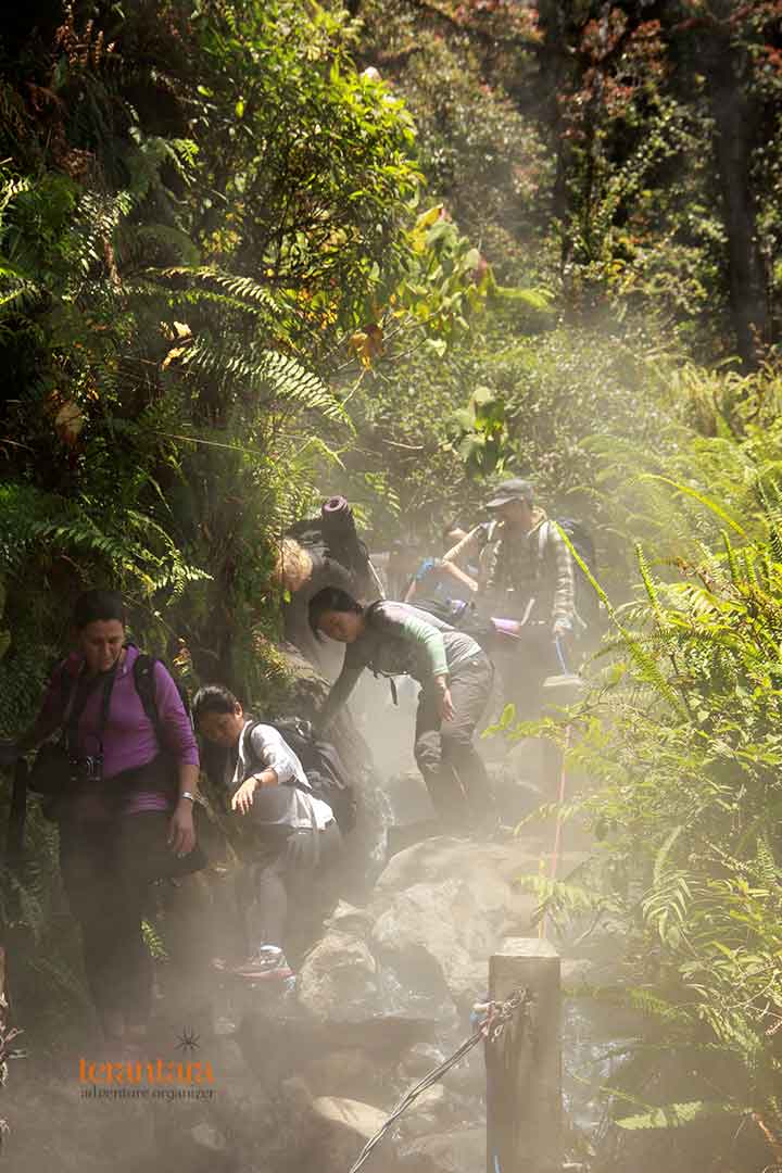 The Challenge of Getting Through Hot Water Stream at Mount Gede